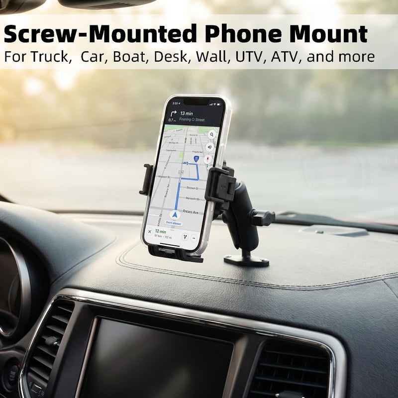 Heavy Duty Phone Mount Holder with Vibration Dampener for Boat Truck Car [Camera Friendly] [1s Lock & Release] [Aluminum Screw-Mounted AMPS Diamond Base & Medium Arm], Fits 4.7-7.2" Cell Phones