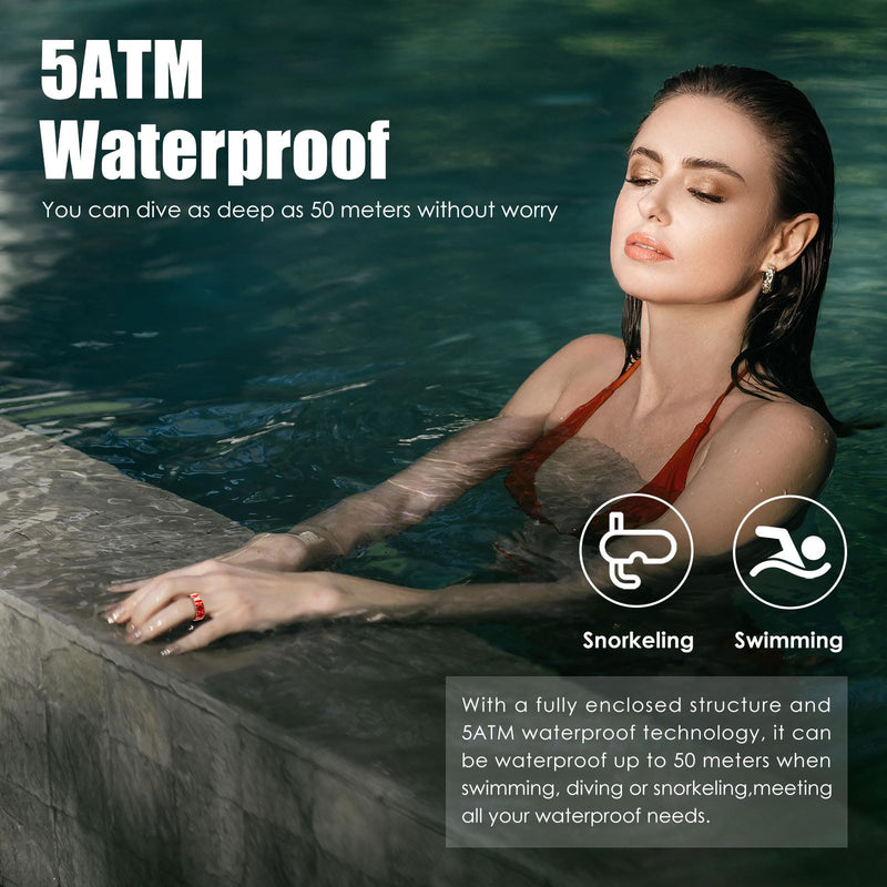 Smart Ring, Classic Clover Fitness Trackers, Large-Capacity Battery, Fitness/Sleep/Stress/Temperature Tracker for Women & Men, 5ATM Waterproof, iOS & Android Compatible, Black, APP Fees (7) 7