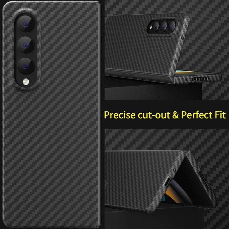 memumi Real Carbon Fiber for Samsung Galaxy Z Fold 4 5G Case, Sturdy Durable Carbon 0.5 mm Slim Case for Galaxy Z Fold4 Carbon Fiber Aramid Fiber with Military-Grade Drop Protection Black