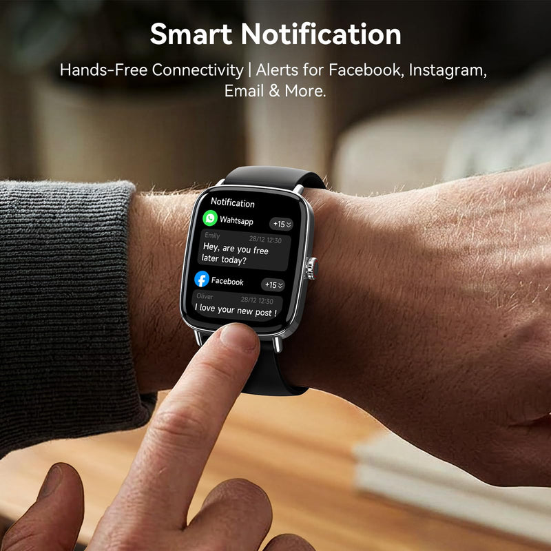 Smart Watch for Women Men, 1.85" HD AMOLED Fitness Tracker (Answer/Call) with 24/7 Heart Rate/Sleep/SpO2 Monitor for iPhone & Android, 120+ Sports Modes Smartwatch with IP68 Waterproof, 2 Bands Black