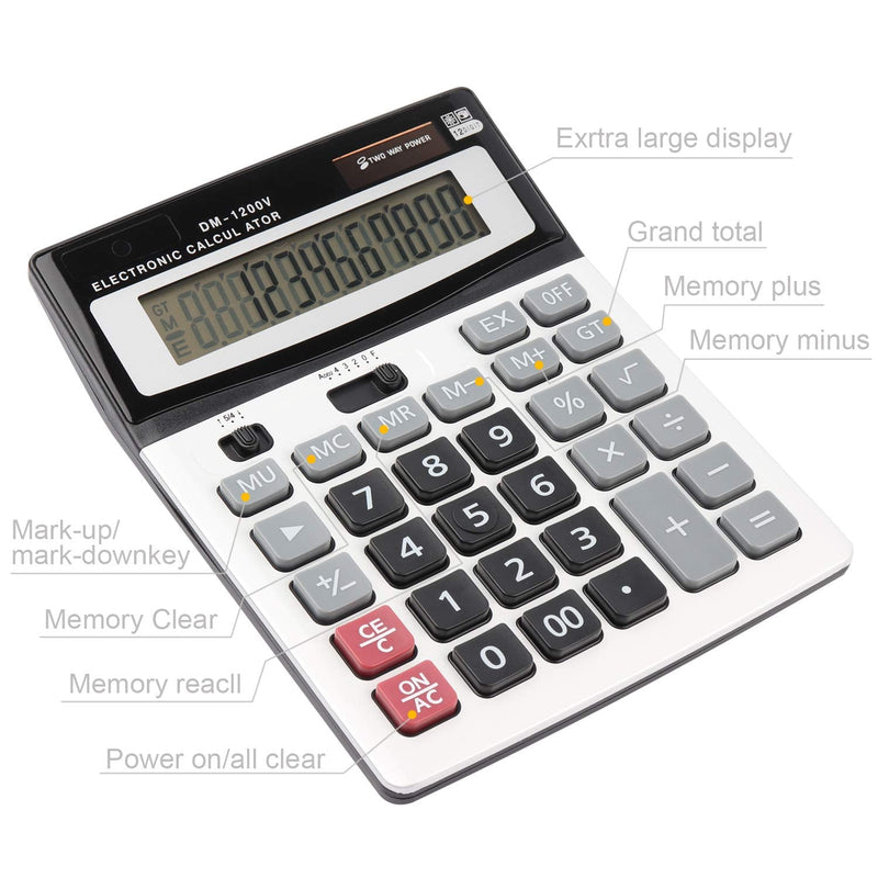 [AUSTRALIA] - Large Electronic Calculator Counter Solar & Battery Power 12 Digit Display Multi-Functional Big Button for Business Office School Calculating (1 x Calculator) Financial Calculator x 1 