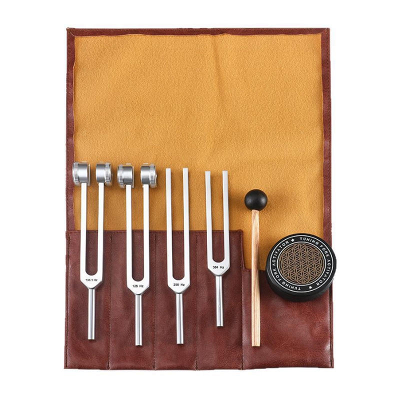 Tuning Forks for Healing Set,‌ Complete Healing Sound Set - 4-Tuning Forks (128Hz, 136.1Hz, 256Hz, 384Hz) + Accessories for Meditation, Yoga & Stress Relief‌