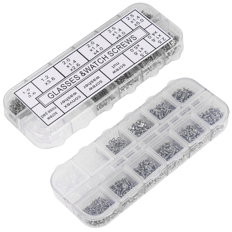 Sunglasses Eyeglasses Repair Kit, 1100PCS Tiny Stainless Steel Screws and 5 Pairs Nose Pads with Micro Screwdriver Tweezer for Watch Clock Spectacle Eye Glass Repair
