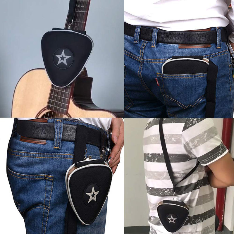 Guitar Pick Holder Case Bag with 24pcs Acoustic Electric Guitar Colorful Picks, Variety Pack Mixed Thickness Picks 0.46mm/ 0.71mm/ 0.96mm + Little Picks Holder Set