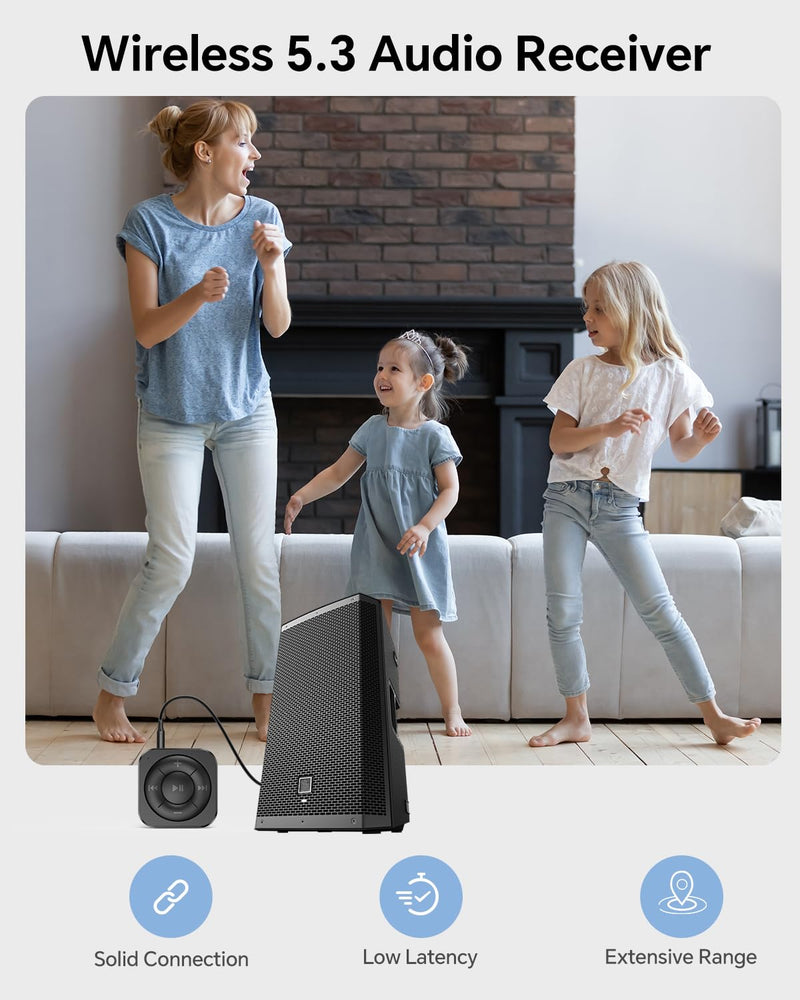 [AUSTRALIA] - MIPEACE Bluetooth 5.3 Audio Receiver for Wired Headphones, Car & Speakers, Bluetooth Headphone Adapter with Built-in Mic, Clip-On & Pass-Through Charging-BK Black 