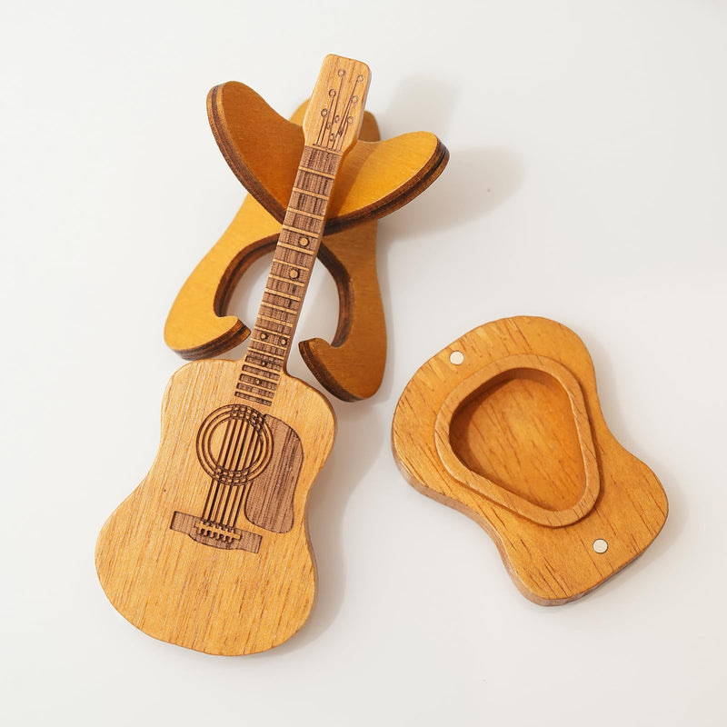 Wooden Guitar Pick Box Unique Guitar Picks Guitar Pick Holder Box Musician Engraved Wooden Plectrum Case