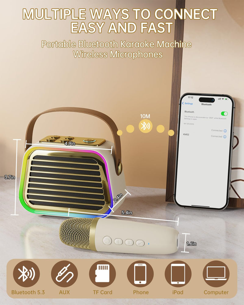 [AUSTRALIA] - Karaoke Machine for Kids,Portable Bluetooth Mini Karaoke Machine with 2 Wireless Microphones,Five Dynamic LED and Funny Sound for Home Party,Christmas Brithday Ideal Gifts 2-mic 