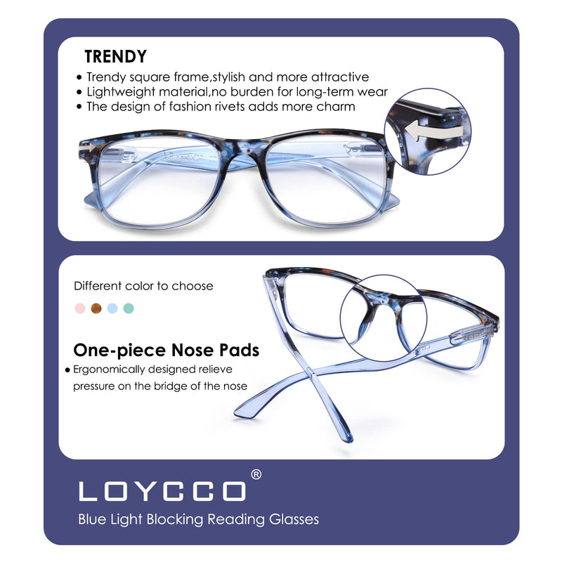 [AUSTRALIA] - 4 Pack Computer Reading Glasses Blue Light Blocking Anti Eyestrain Flexible Lightweight Square Readers for Women Men Square 4 Pack Mix(blue+tortoise+green+pink) 2.0 x 