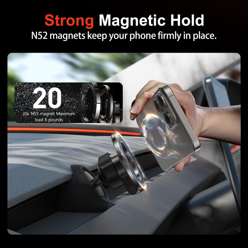YONZEE Magnetic Phone Mount Compatible with 2025-2026 Model Y Juniper and 2024-2026 Tesla Model 3 Highland, Dashboard Ball Joint Base, Strong Magnetic Holder Ring, 360° Rotation Model Y(2025-2026)/Model 3(2024-2026)