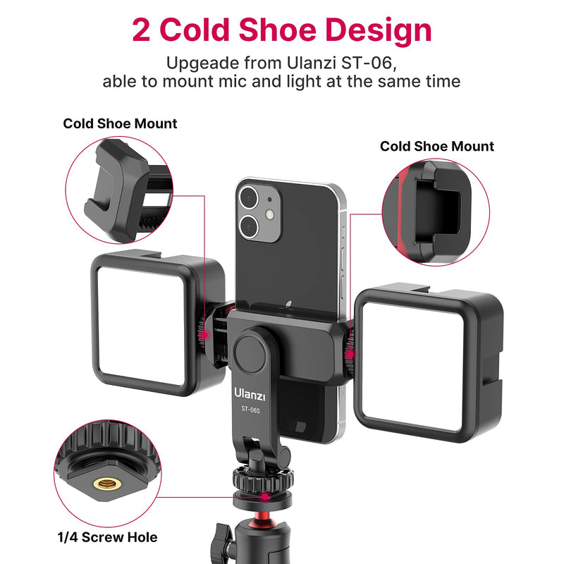 [AUSTRALIA] - Phone Tripod Mount Holder for iPhone - ULANZI ST-06S Camera Hot 2 Cold Shoe Phone Mount Compatible for iPhone Android Sony Canon DJI Ronin S/SC Zhiyun Gimbals 