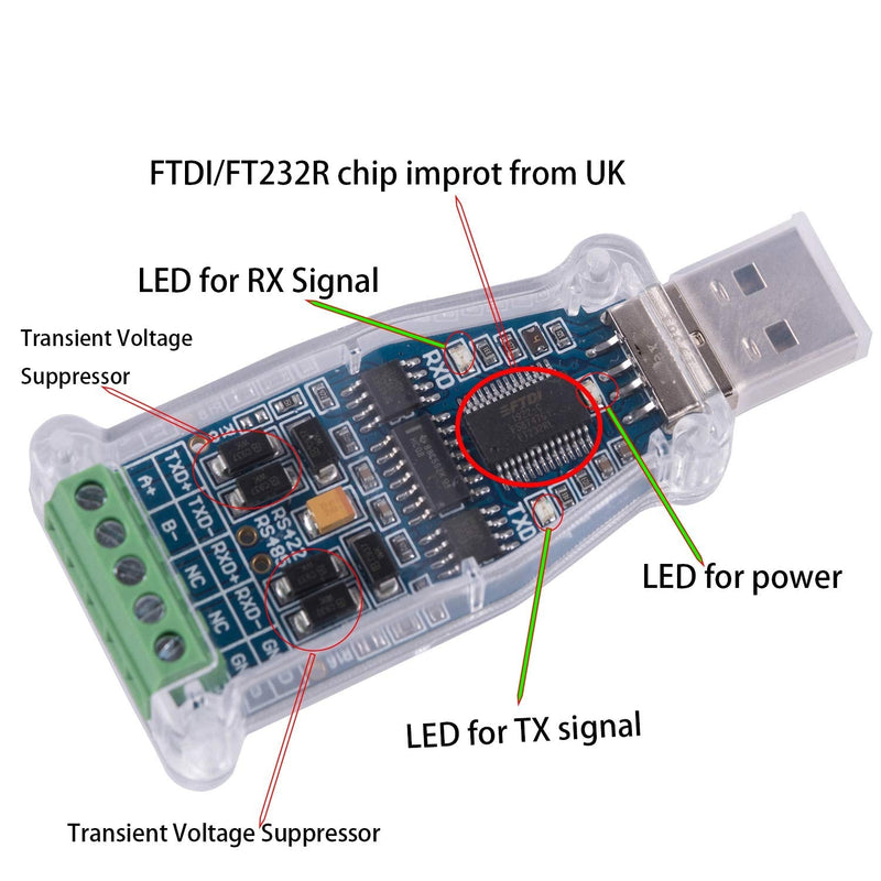USB to RS485 RS422 Serial Adapter FTDI Chip USB to 6Pin Terminal Block Converter Support Win XP Win 7 Win 8 Win10 Mac Android