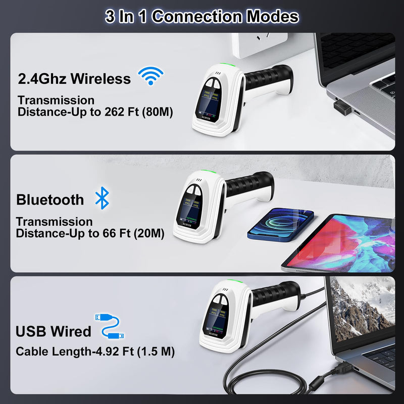 [AUSTRALIA] - KUIIYER 1D QR 2D Barcode Scanner, Bluetooth Wireless Bar Code Scanners with Setting Keypad & LCD Screen Display & AI Voice, Handheld Barcode Reader for iPhone, Android, iPad, Tablet, Computers & POS Bluetooth Barcode Scanner 