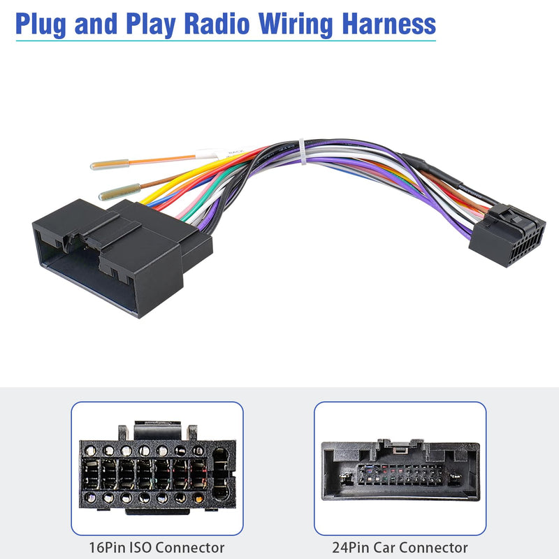24Pin Radio Wiring Harness Compatible with Ford F150/250/350/450/550 Explorer Fusion Focus Mustang Transit Fiesta, 16Pin Car Stereo Wire Adapter+Butt Connector