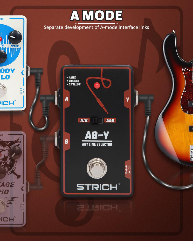 STRICH Dual Channel ABY Guitar Pedal, Electric Guitar Box Line Selector, Versatile AB Switch, True Bypass for Electric Guitar, Red and Black Dark Black and Red
