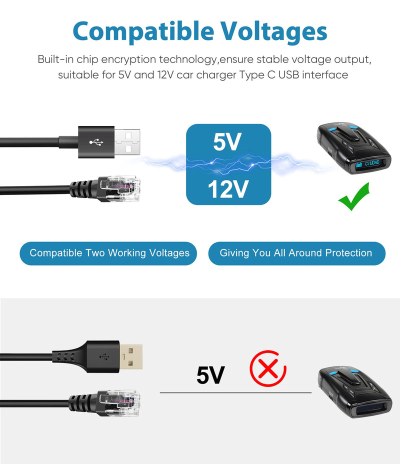 [AUSTRALIA] - Radar Detector Cable,USB to RJ11 Plug Cable Compatible with Uniden R3 R7 R1 Radar Detector,Escort 360, Passport 9500i/7500S/8500/7500/6800,5V/12V Car Lighter Adapter Cable RJ11-2M 