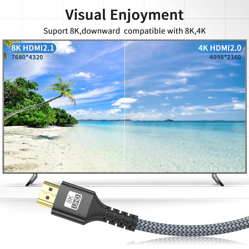 looyotul 8k HDMI Cable 1 m Ultra High Speed HDMI 2.1 Cable 8K @ 60Hz 4K @ 120Hz 48Gbps HDMI Cable for HDTV, PS4, PS5, Monitor Laptop, Xbox, HDCP 2.2 & 2.3 Support HDR, eARC, Ethernet, Dolby (Black) 1 metre black
