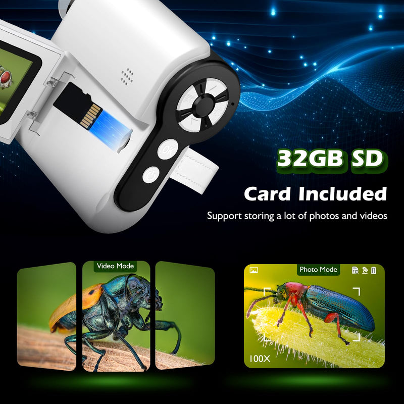 Pocket Microscope for Kids, 2'' LCD Screen 32G 100X-1000X Handheld Microscope with 6 LED Lights, Birthday Gifts for Kids 6 7 8 9 10 11 12 Boys Girls