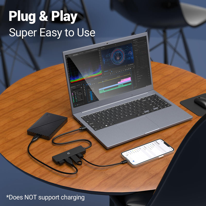 USB 3.0 Hub, 4 Port USB Hub, 5Gbps Transmission Speed, Effortlessly Expand Your Laptop, Flash Drive, Hard Drive, Console, Printer, Camera, Keyboard and Mouse Connectivity