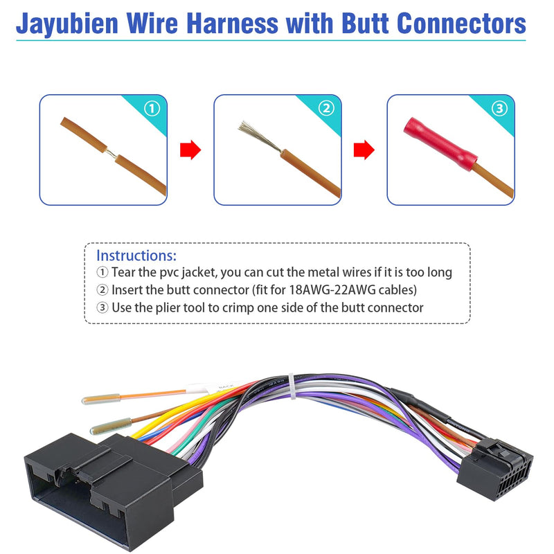 24Pin Radio Wiring Harness Compatible with Ford F150/250/350/450/550 Explorer Fusion Focus Mustang Transit Fiesta, 16Pin Car Stereo Wire Adapter+Butt Connector