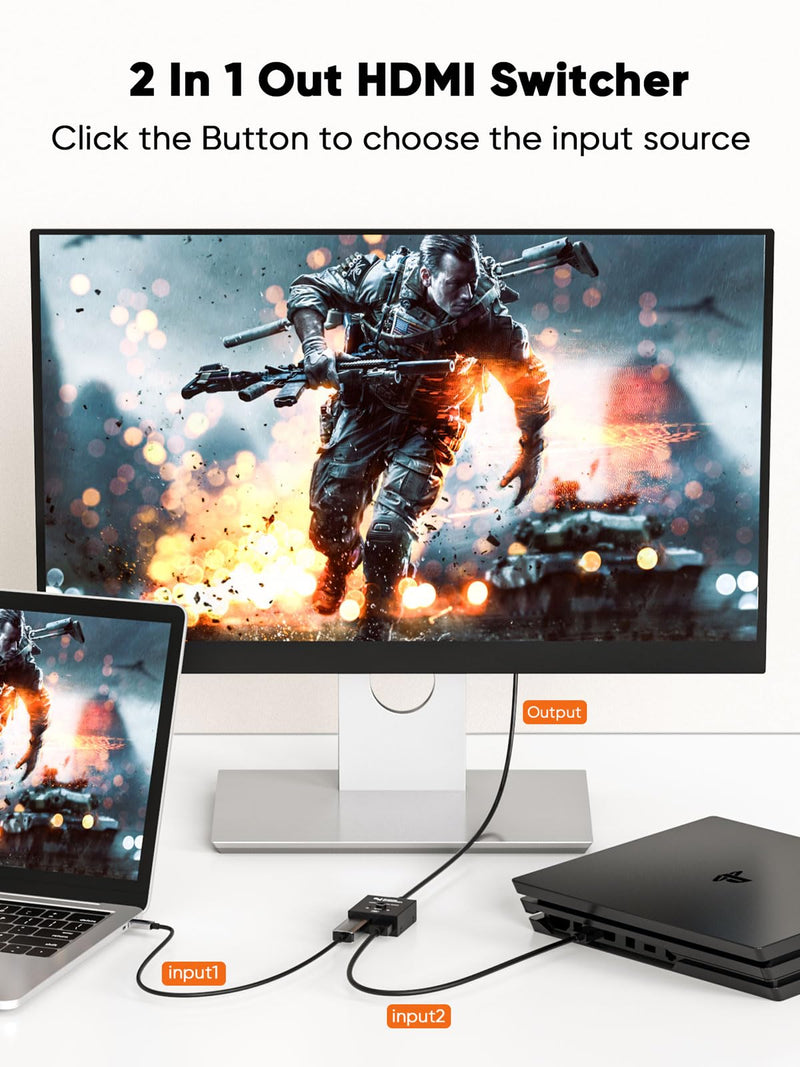 CableCreation HDMI Splitter 2 in 1 Out, 4K@60Hz HDMI Switch, Metal Case Bidirectional HDMI Switcher, HDMI Switch Box Compatible with PS5/4, Xbox, Roku, TV, Fire Stick, Blue-Ray Player etc
