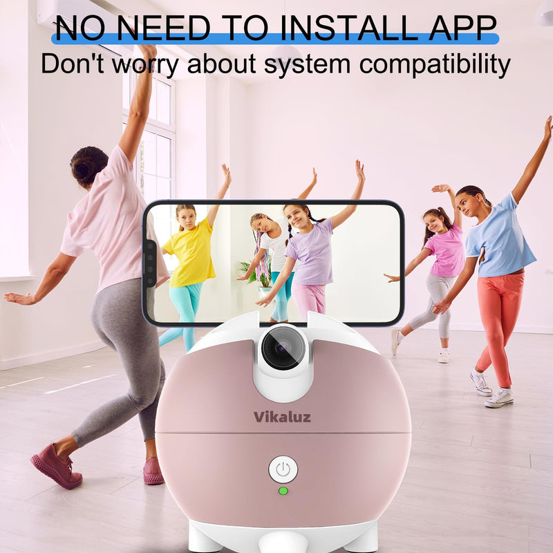 Auto Tracking Phone Holder, Auto Face Tracking Tripod, 360° Rotation Face Body Phone Tracking Tripod, AI-Powered Face Tracking,No APP Live Vlog Tiktok Video-Pink
