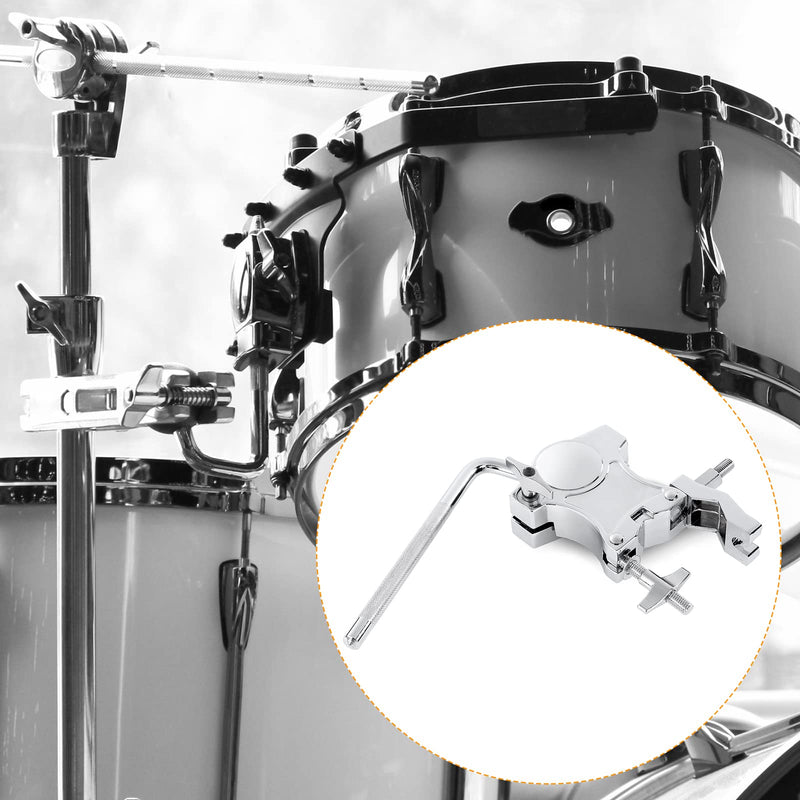 L-Rod Cowbells Clamp,Silver Drum Clamp Cowling Mounting Bracket Expansion Clamp, Adjustable Percussion Drum Set Cowbell Bracket for Toms, Cowbells, Clappers, etc.