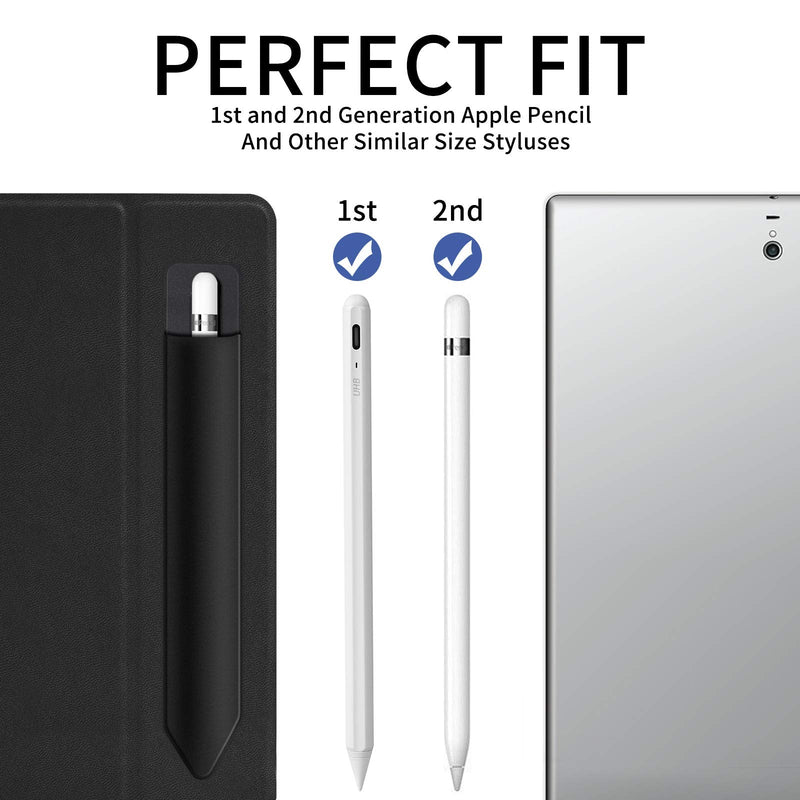 2 Pack Pencil Holder for Apple Pencil 1st 2nd Generation, YUOROS Adhesive Pencil Sleeve for iPad iPad 9th/8th Gen, Tablet Stylus Surface Pen (Black, Black) Black Black