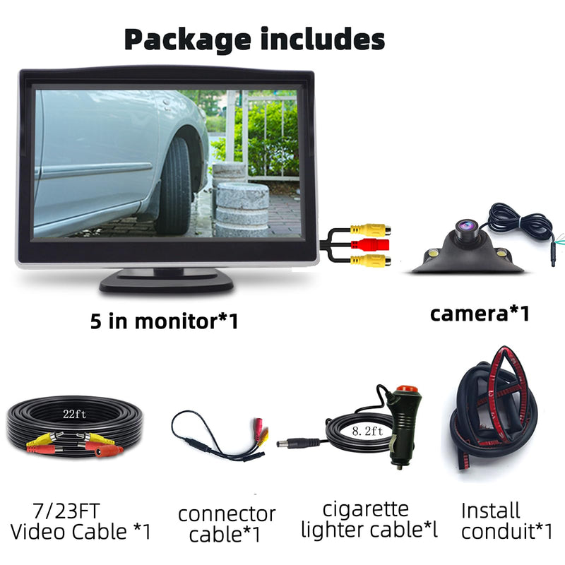 Car Side Rear View Backup Camera Reversing 5 in Monitor Reverse Image Front Parking Night Vision Rear Mirror Positive for Vehicle