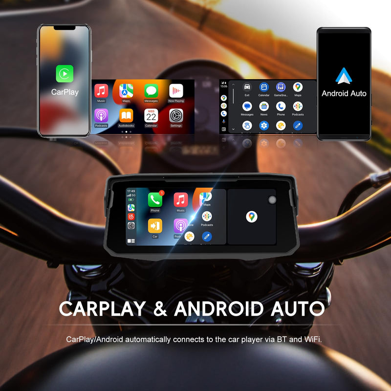 Wireless CarPlay & Android Auto for Motorcycle, 6.86″ IP68 Waterproof Touch Screen, GPS Navigation, Bluetooth, Supports AirPlay & Tire Pressure Monitoring with 64G SD Card P1-6.86 inch