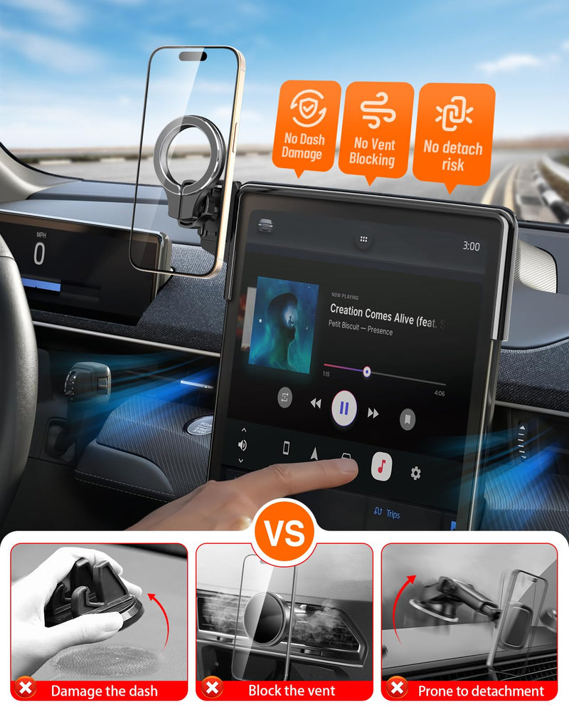 pop-tech Magnetic Car Mount Compatible with 2021-2026 Ford Mustang Mach-E, Strong Magnets Cell Phone Holder for MagSafe, Auto Accessories Touch Screen Mobile Stand Fits for All Phones
