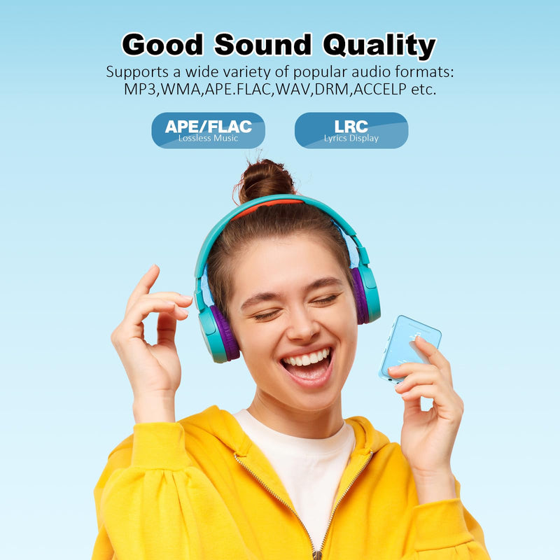 [AUSTRALIA] - Light Blue MP3 Player with Bluetooth 5.3, 32GB Touchscreen Portable Music Player,Built-in Speaker,FM Radio,Voice Recorder,HiFi Sound,Expandable to 128GB – Perfect for Running,Travel,Study & Relaxation Blue-32GB 