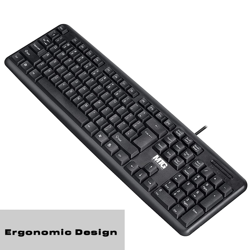 MTG Full Size Wired Computer Keyboard, with 5ft USB-A Cable, 104-keys, Foldable Legs and noiseless Key, Compatible with PC, Laptop and Windows 7/8/10/11