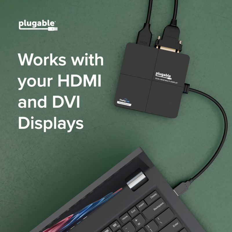 Plugable USB 3.0 Laptop Docking Station – Dual Monitor (HDMI & DVI/VGA), Gigabit Ethernet, Audio, USB Hub - Compatible with Windows & Mac