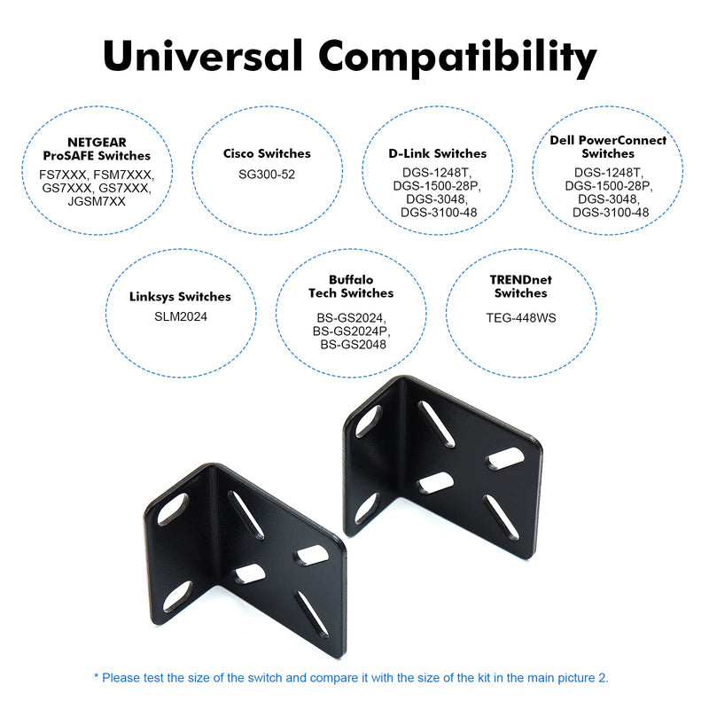 MokerLink Rack Mount Kit for 17.3 inch Wide Switches, Adjustable Hole Distance 14-29mm, 0.5-1.14inch, Compatible for Some Cisco, NETGEAR, Dell, D-Link, Linksys, HP, TRENDnet, Buffalo Tech Products Small