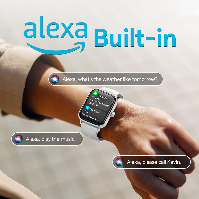 Smart Watch for Women Men, Alexa Built-in,1.8 Inches Large Display, Bluetooth Calls,Received Text, Health Monitoring, Sport Watch, Waterproof Fitness Tracker Watch for Android iOS (White, 1.8 inches) White