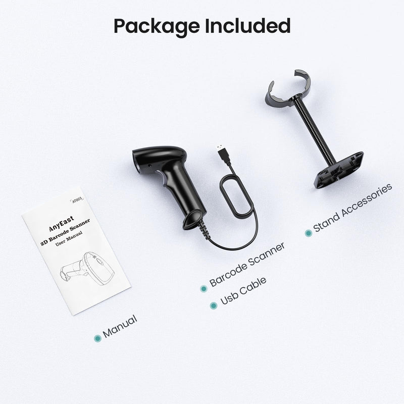 [AUSTRALIA] - 2D 1D Barcode Scanner : USB Wired Inventory QR Scanner with Stand for Computer POS MAC with Automatic Scanning, Handheld CMOS Image Bar Code Reader for Warehouse Library Supermarket Grey-AT003 