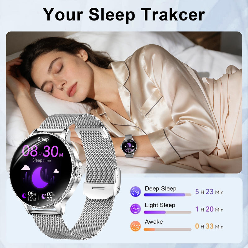 Efolen Smart Watches for Women Answer/Make Call,1.27'' Smartwatch Fitness Tracker for Heart Rate/Sleep Monitor/Calories/Blood Oxygen,100+ Sports Modes Android iPhone,IP68 Waterproof,Silver Silver