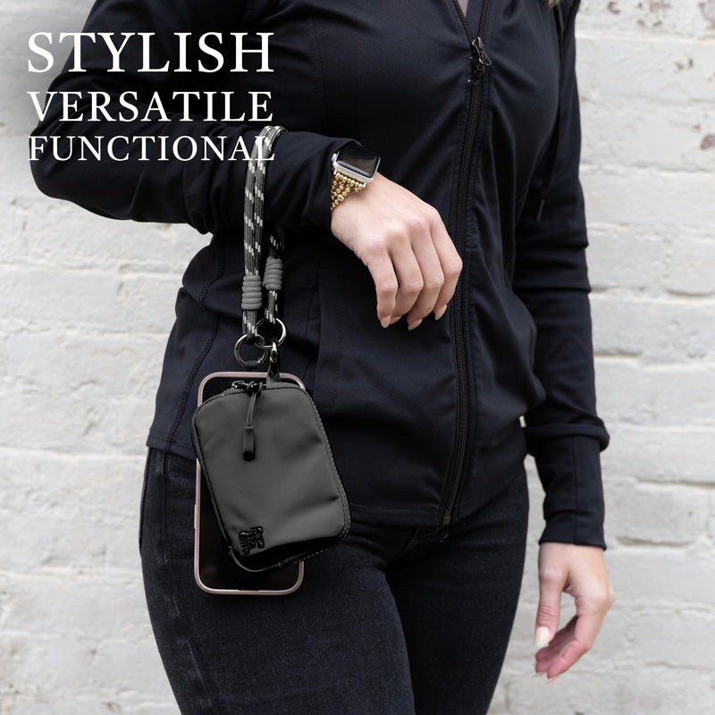Save the Girls Active Phone Lanyard Crossbody Rope Strap with Wallet, Black | Crossbody Rope Cell Phone Lanyard with Zippered Wallet Pouch. Adjustable, Hands-Free Phone Strap for Life on the Move. Twin Black