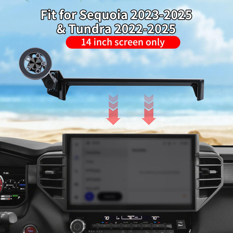 Car Phone Holder for Toyota Sequoia 2023-2025 & Tundra 2022-2025 Accessories 14-inch Screen，Car Mount，[Strongest Magnets] 360° Rotation [Extended Arm]，Compatible with All Cell Phones