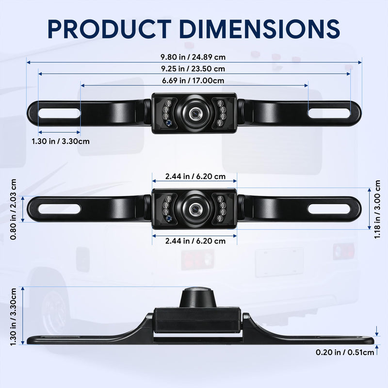 License Plate Backup Camera, Rear Camera with Clear Images | Reverse View Device with 170° Wide Angle, Night Vision, IP67 Waterproof and Dustproof, for Sedans, SUVs, Trucks, RVs