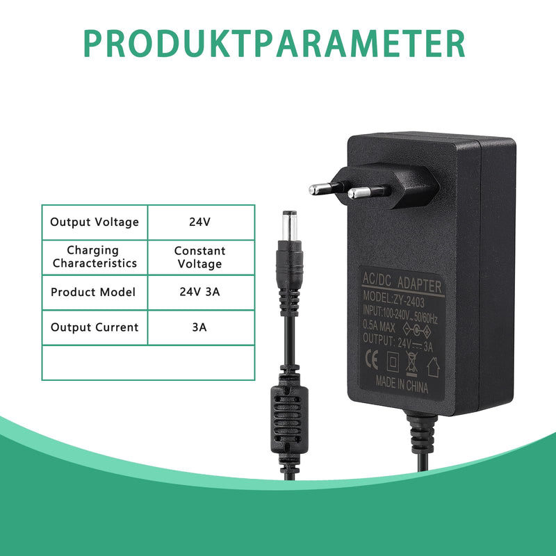 [AUSTRALIA] - Power Supply Adapter 24V 3A 72W Universal Transformer 100-240AC 50/60hz Power Supply AC to DC Converter Transformer for 24V Strip Driver 