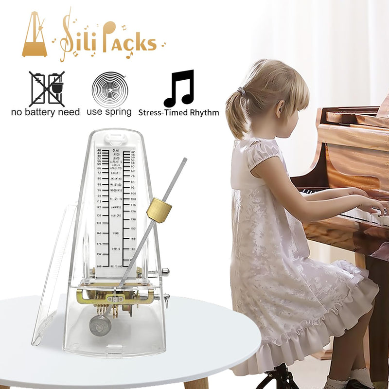 [AUSTRALIA] - SiliPacks Mechanical Music Metronome Elegant Design Music Timer for Drums Piano Bass Violin Guitar Track Tempo and Beat Instrument (Transparent) Transparent 