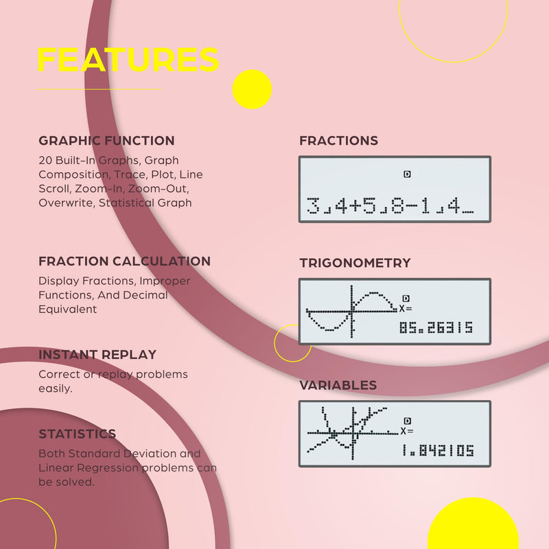 TOVO Scientific Calculator with Graphic Functions, 360+ Functions Graphing Calculator for Students, Large 3" Screen Multi-Mode Scientific Calculators for High School & College, TS-259 Pink