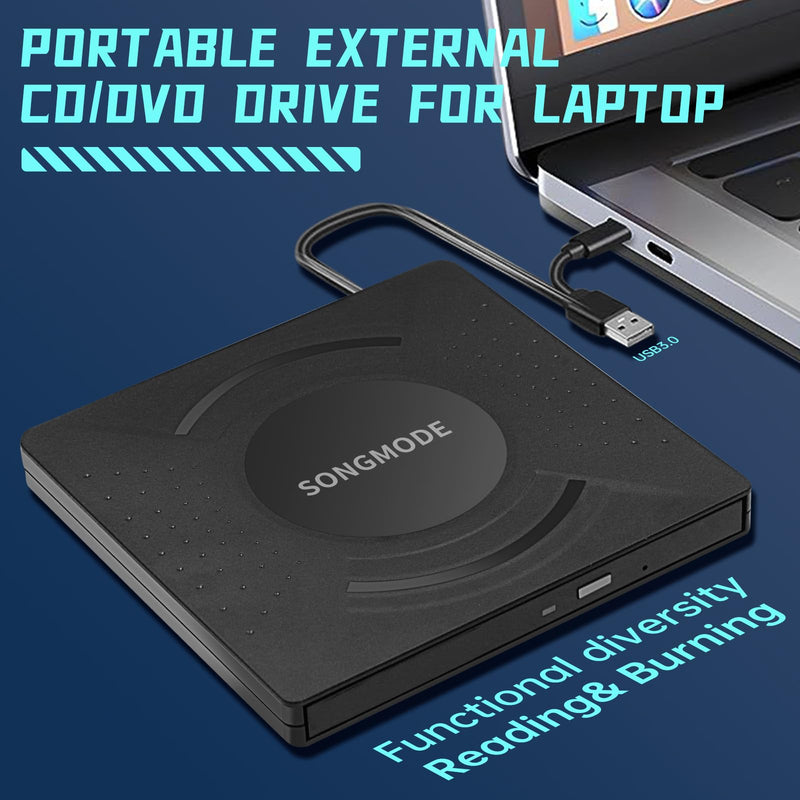 Ultra Slim DVD Burner,External DVD Drive，CD Burner – USB 3.0/Type-C, M-DISC Support, Plug & Play for PC/Mac/Laptop