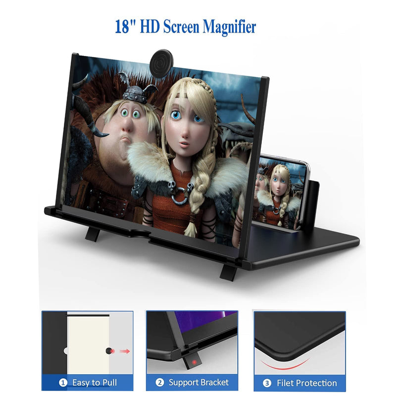 [AUSTRALIA] - 18" Screen Magnifier for Cell Phone - 3D HD Magnifying Projector Screen Enlarger Expanders for Movies, Videos and Gaming – Foldable Phone Stand with Screen Amplifier–Compatible with All Smartphones Black-18inch 