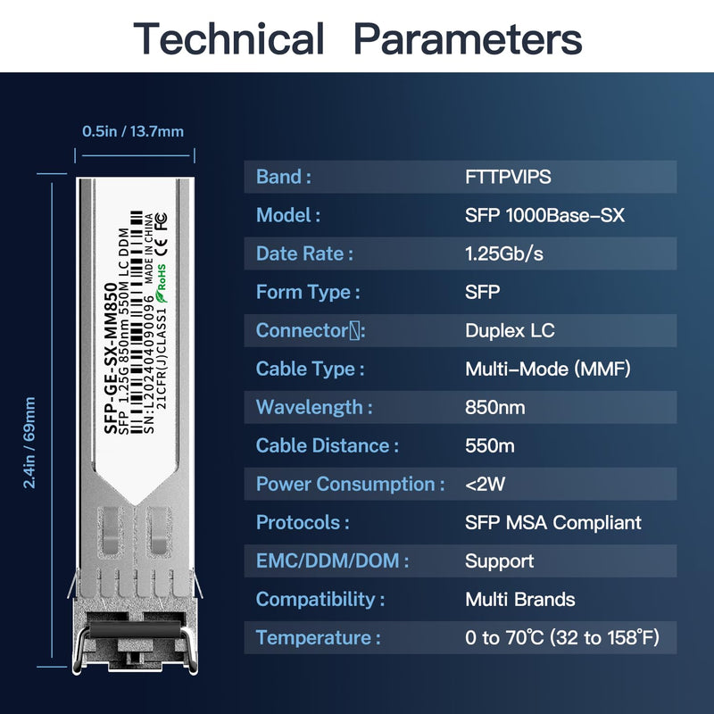 4Pack 1.25G SFP Module 1000Base-SX Multimode LC Transceiver, 850nm MMF, 550m Range - Compatible with Cisco SFP-GE-S, Meraki MA-SFP-1GB-SX, Ubiquiti UF-MM-1G, Mikrotik, TP-Link, Netgear, Aruba and more 4PCS 1.25G Multi-Mode SFP Module