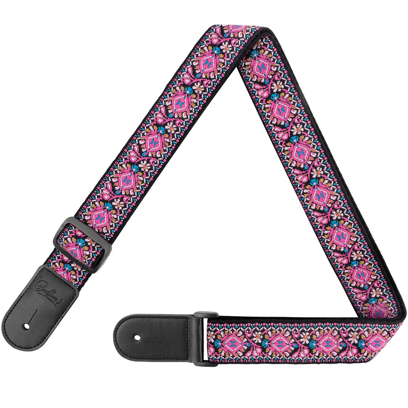 BestSounds Ukulele Strap, Jacquard Weave Adjustable Uke Mandolin Shoulder Straps for Adult & Kids, Ukulele Button Accessories Pink