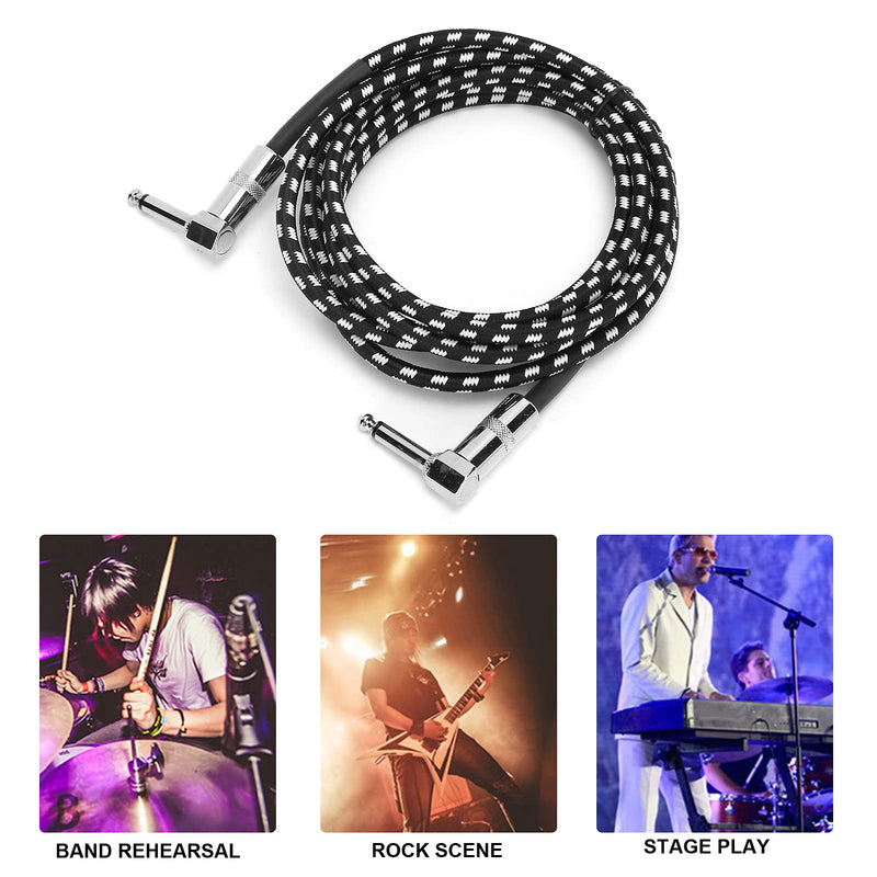 Guitar Cable - 6.35MM Male Head Audio Guitar Cable 10ft Electric Guitar Amplifier Cord - Right Angle to Right Angle 1/4 Inch Instrument Cable Guitar Amp Cable(Black-White)