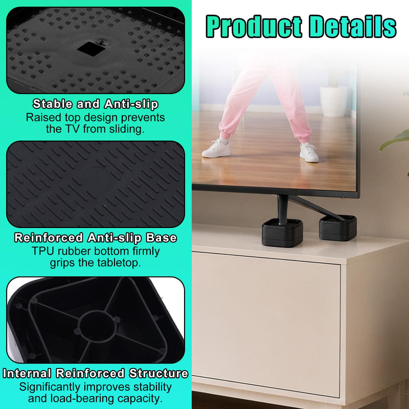 4pcs TV Stand Riser Blocks, Heavy-Duty TV Stand Height Riser Blocks Rectangular Stackable Design & Height Adjustable Non-Slip Television Elevation Pads for Home & Office