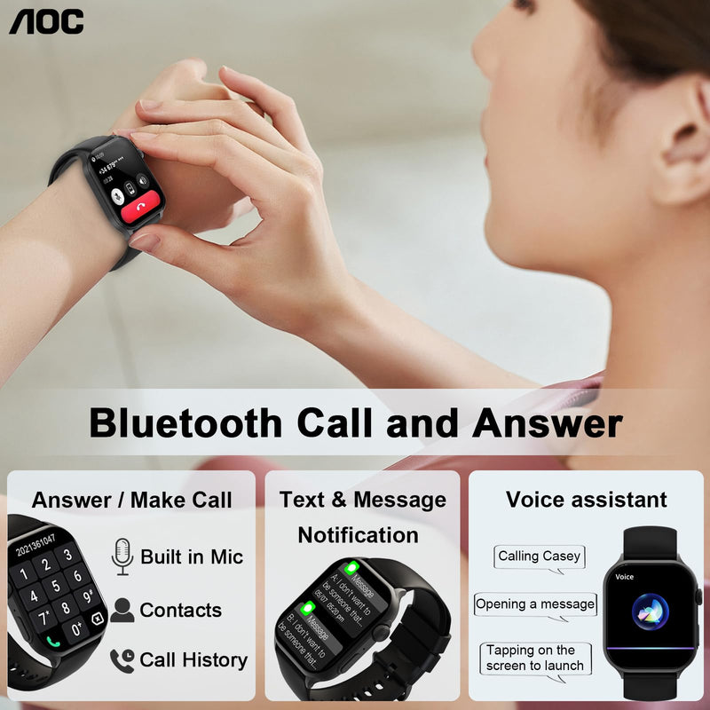 AOC Smart Watch with 1.95" AMOLED Display, ChatGPT AI& Bluetooth Call, Fitness Tracker for Women Men, Heart Rate & Sleep Monitor, 100+ Sports Modes, 10 Days Battery, IP68 Waterproof, Silver